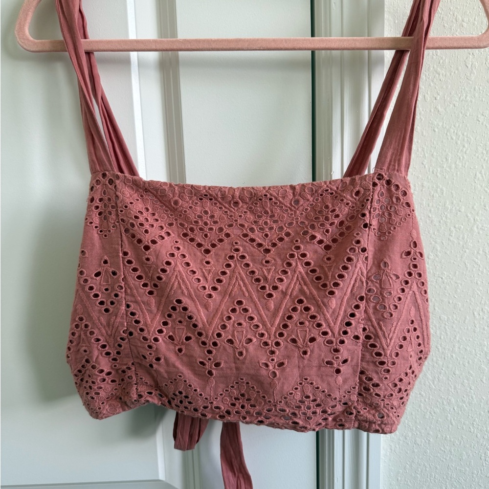 Free People Pink Eyelet Crop Top